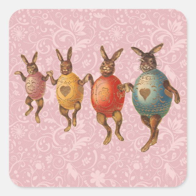 Sticker Carré Lapin de Pâques Œufs Dansants (Devant)
