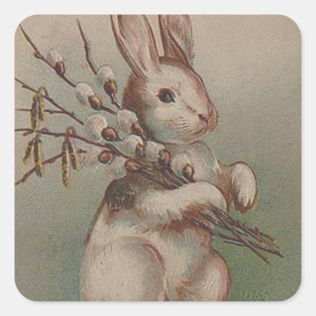 Sticker Carré Lapin de Pâques vintage (Devant)