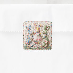Sticker Carré Lapin de Pâques vintage imprimé faux patchwork qui