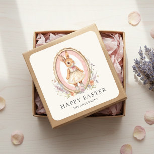 Sticker Carré Lapin de Pâques Vintage Personnalisé