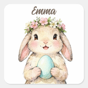 Sticker Carré Lapin de Pâques vintage personnalisé avec œuf