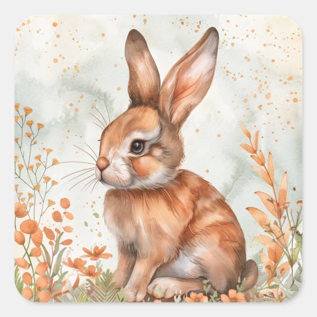 Sticker Carré Lapin de printemps mignon (Devant)