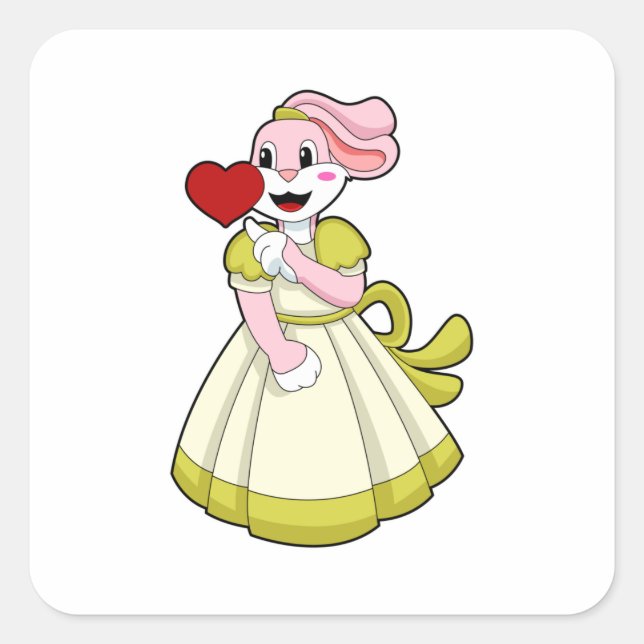 Sticker Carré Lapin en fiancée avec une robe de mariée.PNG (Devant)