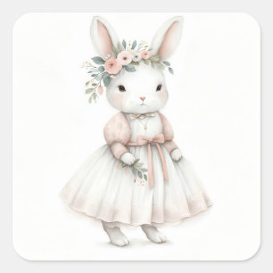 Sticker Carré Lapin en robe