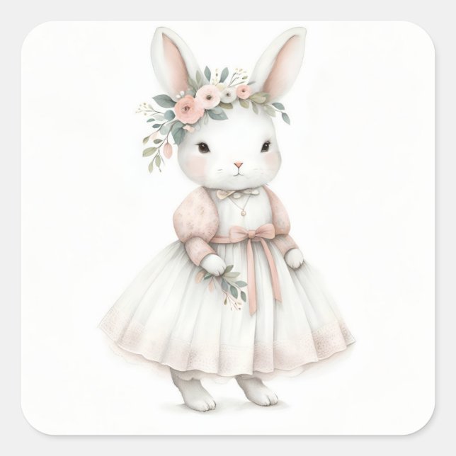 Sticker Carré Lapin en robe (Devant)