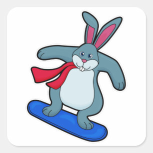 Sticker Carré Lapin en Snowboard avec Snowboard & Scarf