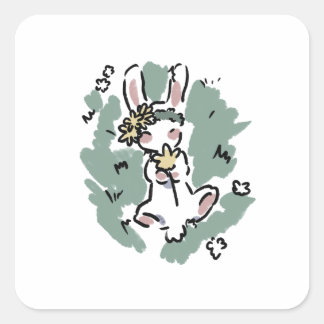 Sticker Carré Lapin Fleur