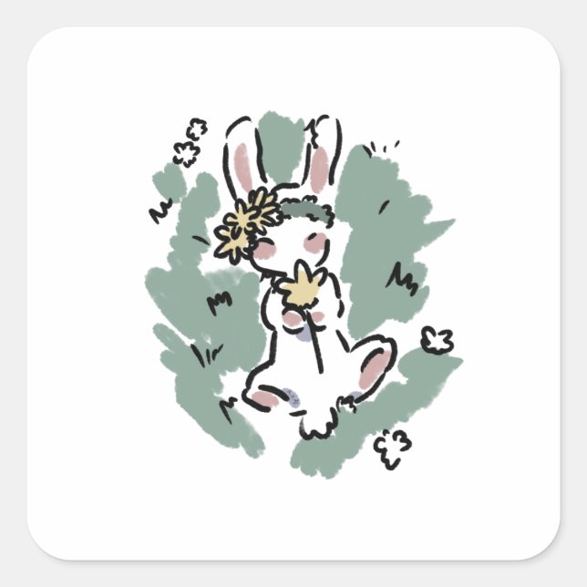 Sticker Carré Lapin Fleur  (Devant)