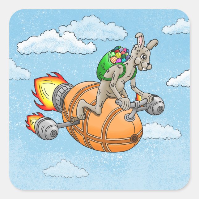 Sticker Carré Lapin Fusée de Pâques (Devant)