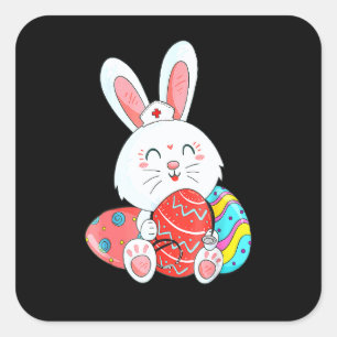 Sticker Carré Lapin infirmière mignon oeufs jour de Pâques heure