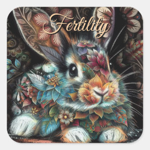 Sticker Carré Lapin lapin lapin lunaire floral Abstrait noir Tur
