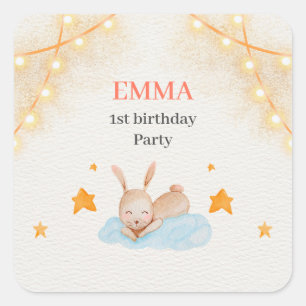Sticker Carré Lapin Lapin Premier anniversaire fête