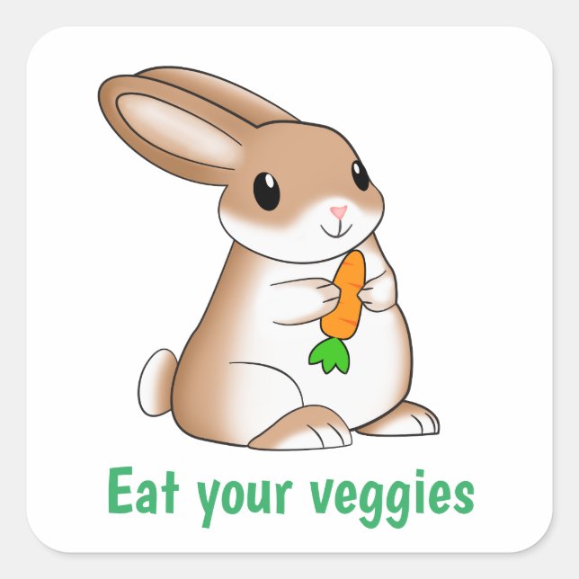 Sticker Carré Lapin mangeant de la carotte. Mange tes légumes (Devant)