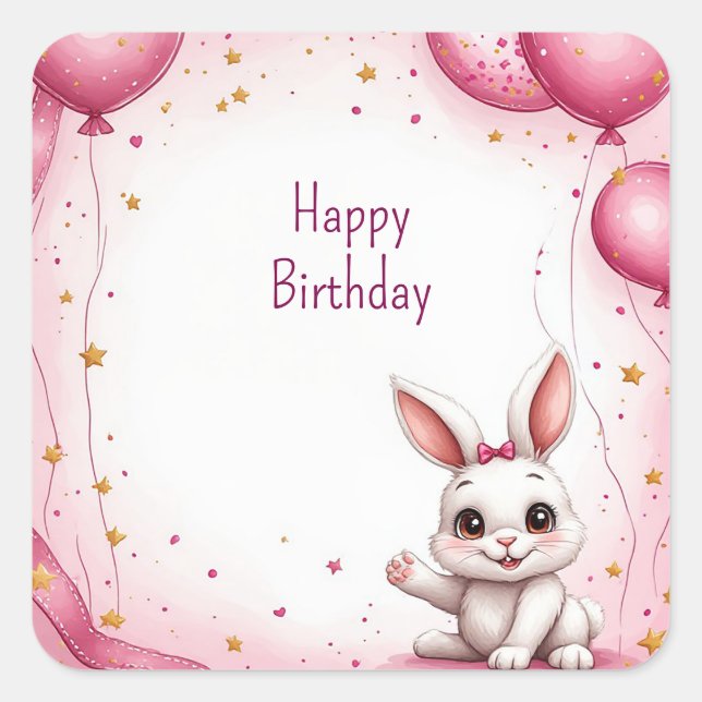 Sticker Carré Lapin Mignon Bébé Rose 🐰 (Devant)