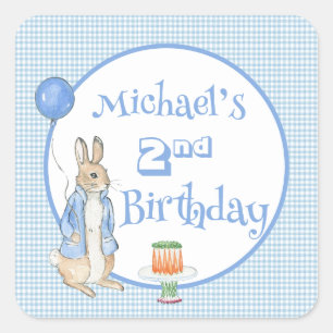 Sticker Carré Lapin mignon bleu 2ème fête d'anniversaire