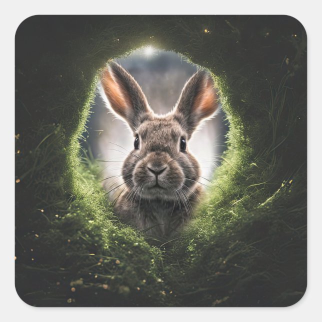Sticker Carré Lapin mignon du trou de lapin  (Devant)