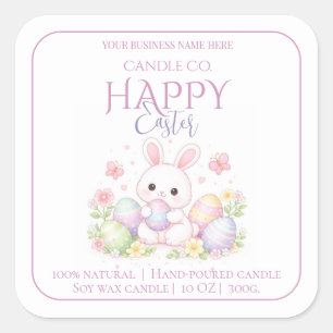 Sticker Carré Lapin Mignon, Fleurs & Papillons - Joyeuses Pâques