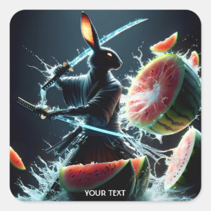 Sticker Carré Lapin mignon Imaginaire Samurai Katana