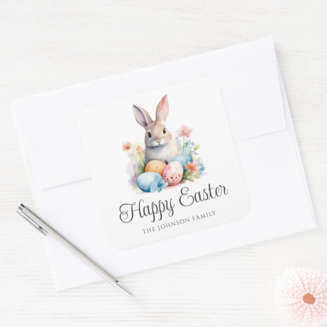Sticker Carré Lapin Mignon Pâques Coloré Joyeux (Enveloppe)