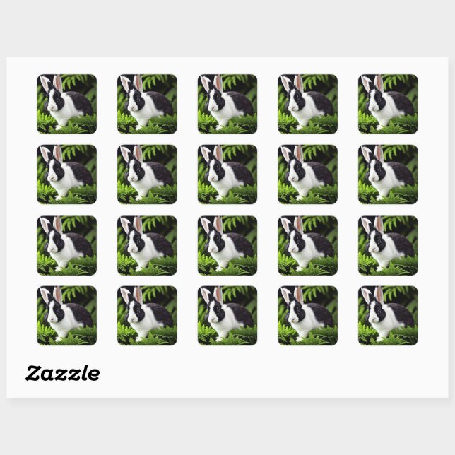 Sticker Carré Lapin noir et blanc, (Feuille)