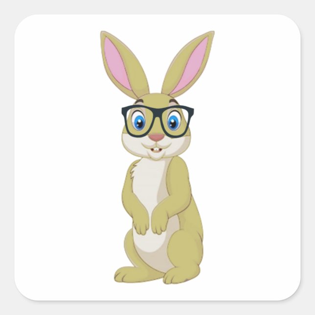 Sticker Carré Lapin pâque intelligent avec lunettes (Devant)