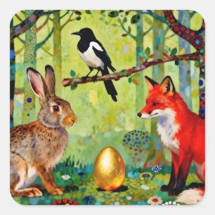Sticker Carré Lapin, Pie, Renard et « Le Secret de la Forêt »