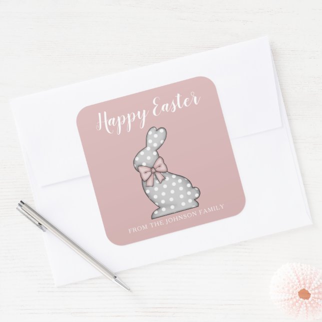 Sticker Carré Lapin Rose Mignon Joyeuses Pâques (Enveloppe)