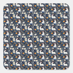 Sticker Carré Lapins en Fleur Patron de Pâques