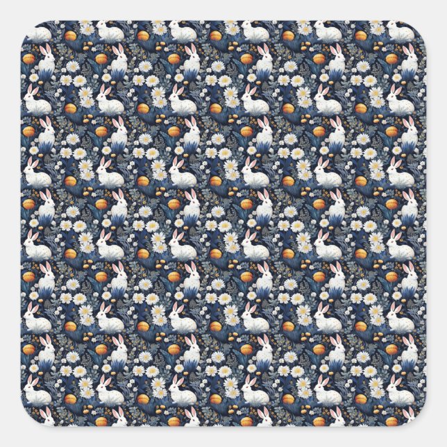 Sticker Carré Lapins en Fleur Patron de Pâques (Devant)