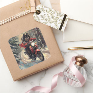 Sticker Carré Lapphund Finlandais Chien à cheval Moto Noël