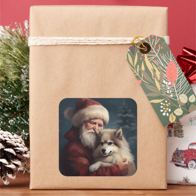 Sticker Carré Lapphund finlandais Noël festif du Père Noël (vacances)