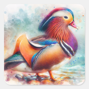 Sticker Carré L'aquarelle couleur mandarin canard