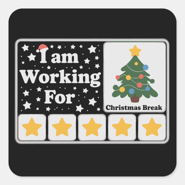Sticker Carré L'Arbre De Noël 5 Étoiles Travaille Pour Les Pause (Devant)