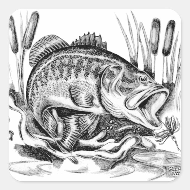 Sticker Carré Largemouth bass (Devant)