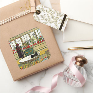 Sticker Carré Larsson, Fleurs sur le rebord de la fenêtre