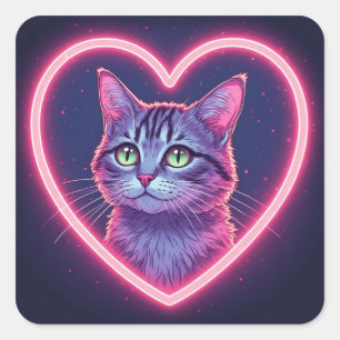 Sticker Carré L'art de l'amour félin lumineux   Cadeau romantiqu