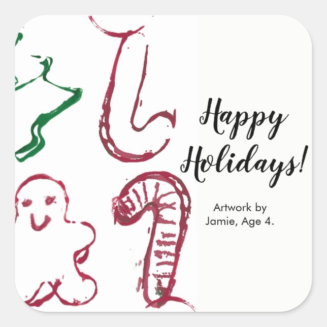 Sticker Carré "L'art de ton enfant va ici", Noël personnalisé (Devant)