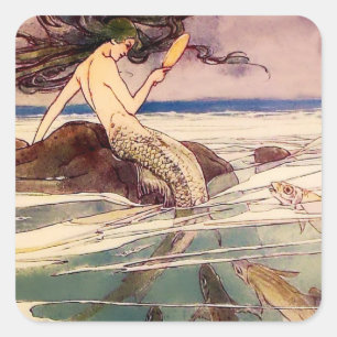 Sticker Carré L'art féerique de «La Sirène» par Alice B Woodward