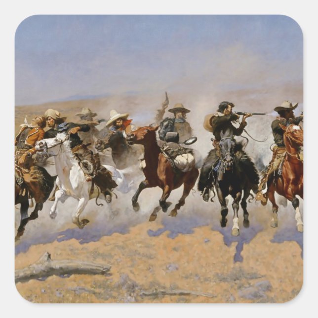 Sticker Carré L'art occidental de Frederic Remington “Ruée vers  (Devant)