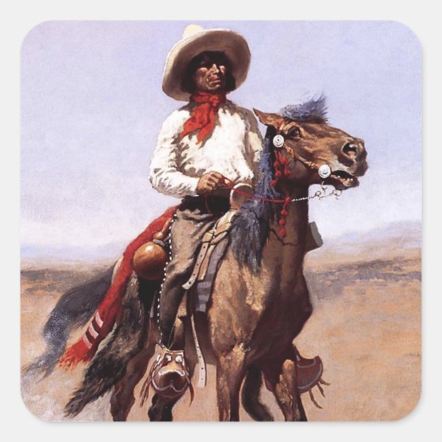 Sticker Carré L'art occidental de Frederic Remington « Un éclair (Devant)