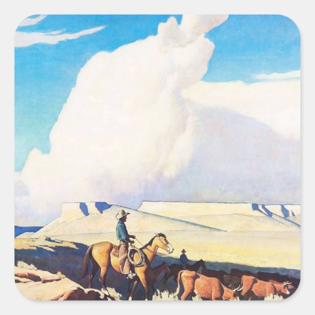 Sticker Carré L'art occidental “Open Range” de Maynard Dixon (Devant)