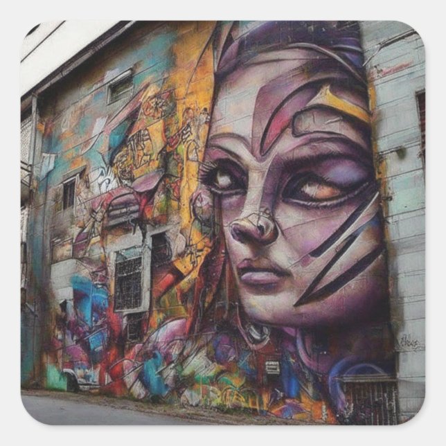 Sticker Carré L'art urbain sur l'abandon du bâtiment (Devant)