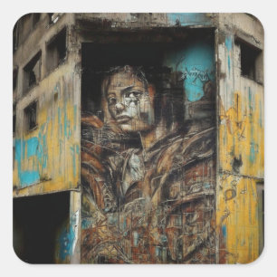 Sticker Carré L'art urbain sur l'abandon du bâtiment