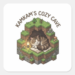 Sticker Carré L'Art Voxel de Chat Endormi de la Grotte Cosy de K