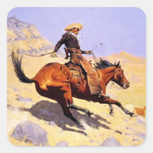 Sticker Carré L'art western cow-boy par Frederic Remington
