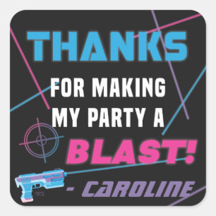 Sticker Carré Laser Tag Rose Violet Bleu Fête d'anniversaire