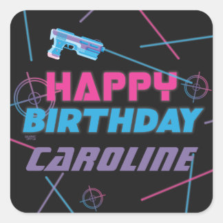 Sticker Carré Laser Tag Rose Violet Bleu Joyeux Anniversaire