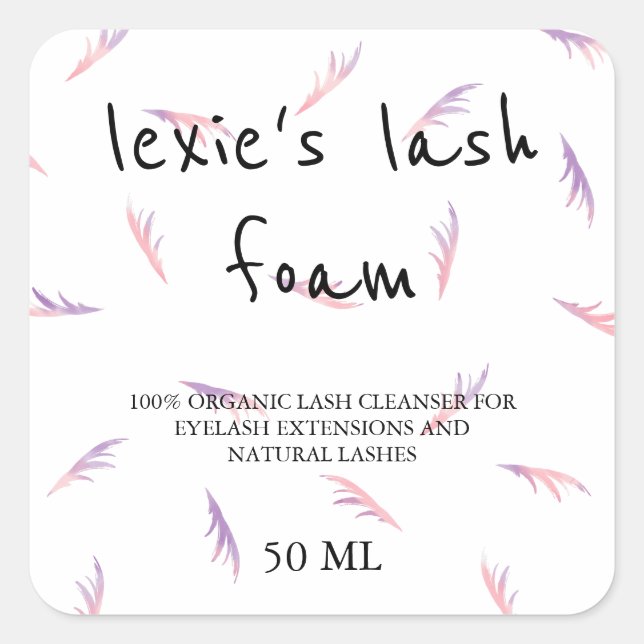 Sticker Carré Lash produit Lash rose pourpre en plumes (Devant)
