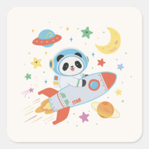 Sticker Carré l'astronaute bleu et orange Panda