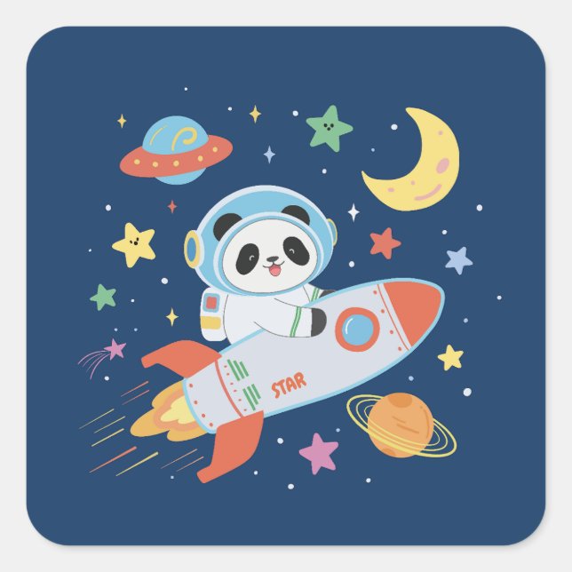 Sticker Carré l'astronaute bleu et orange Panda (Devant)